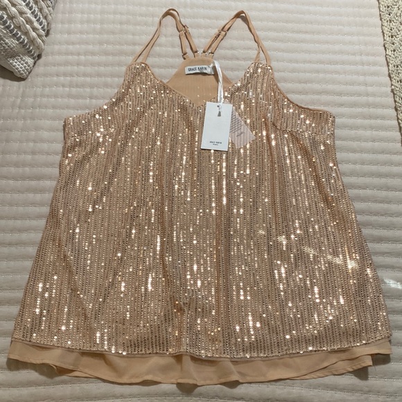 Grace Karin Tops - NWT Grace Karin Sequin Double Strap Camisole - XL